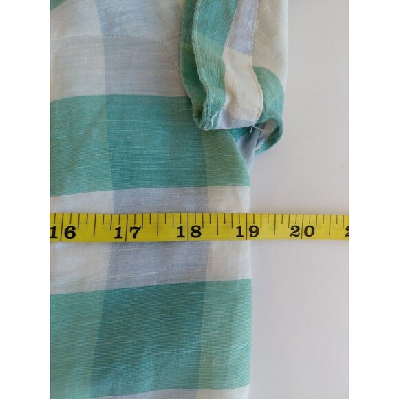 Nordstrom Signature Size S Linen Blend Green Checkered Blouse w/Ribbon Tie - Picture 5 of 9